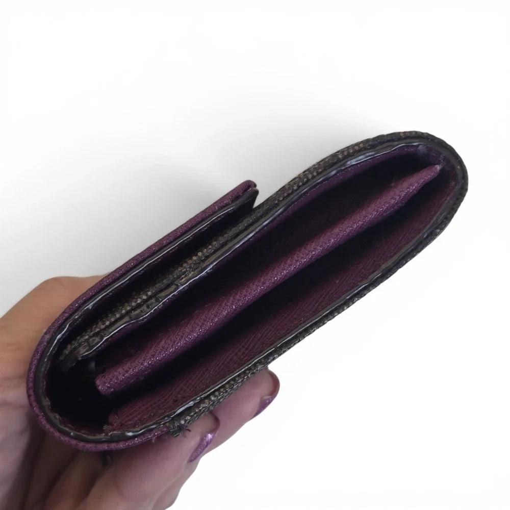 Michael Kors Bridgette Flap Wallet Brown MK‎ Logo Burgandy Eggplant Leather Lock
